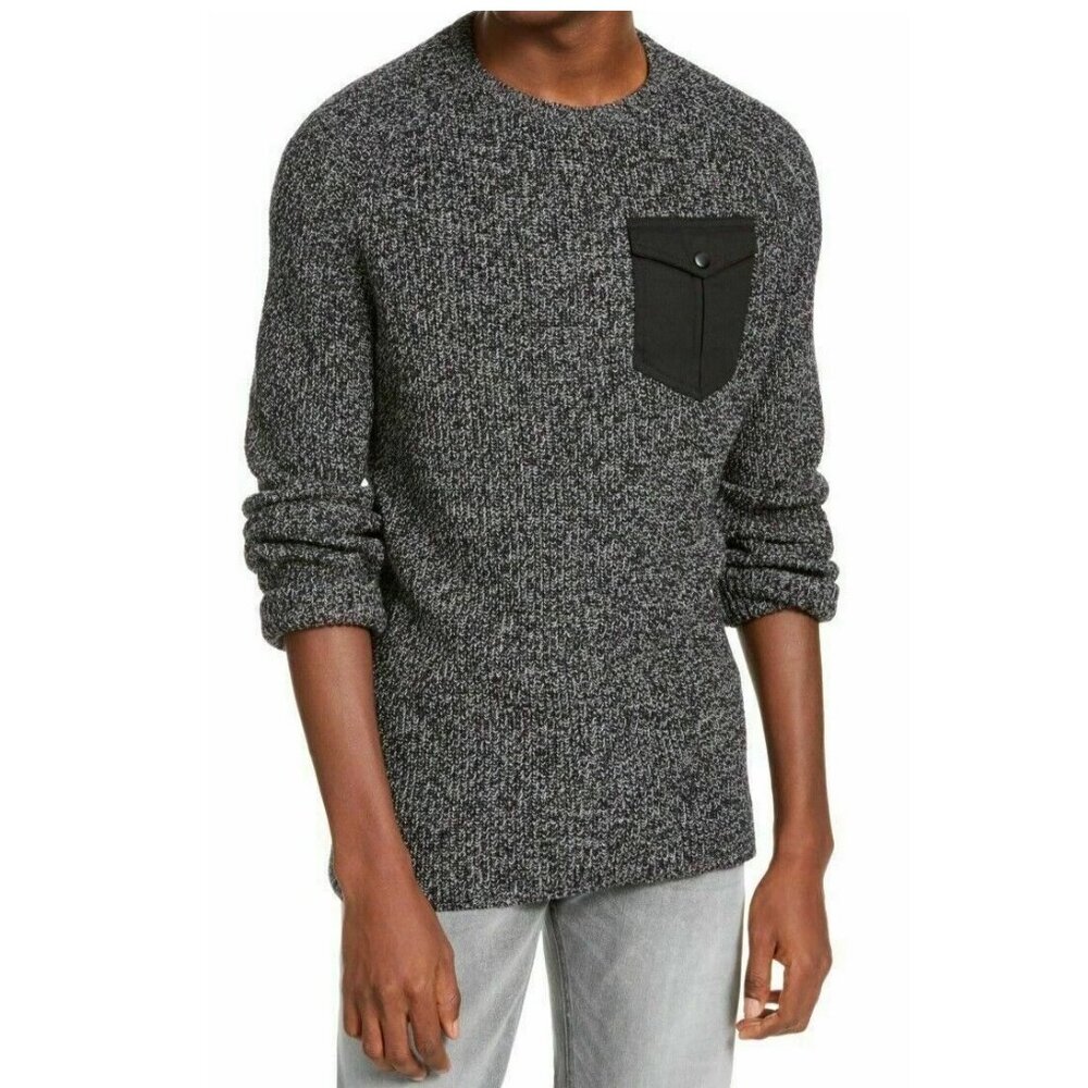American Rag Men's Crewneck Chest Pocket Pullover Sweater, Deep Black